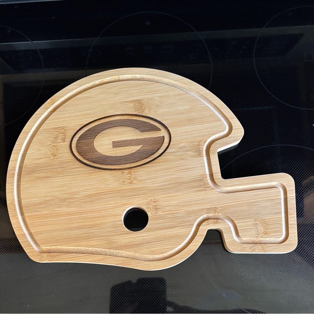 Wooden Football Helmet Cutting Board Packers